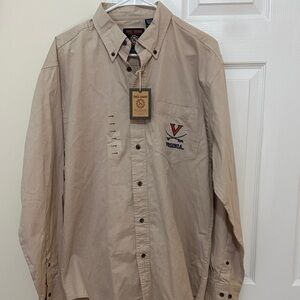 Men's Beige UVA Button Up Shirt with Embroidered Logo Brand New With Tags